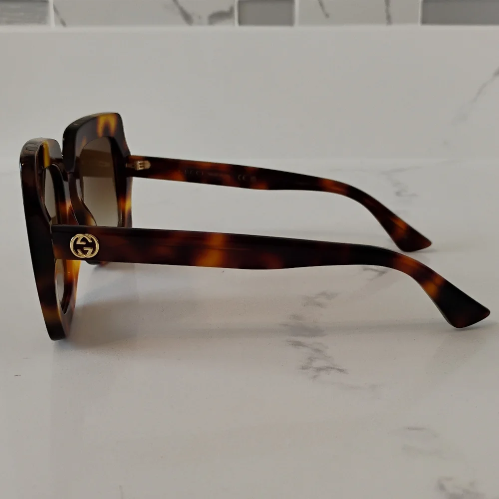 NWT Gucci Sunglasses (53-25-145) Havana Tortoise Shell Square - Picture 7 of 15